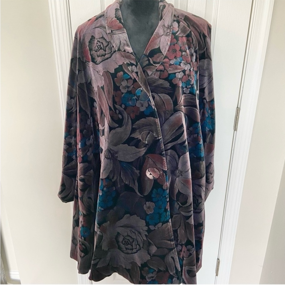 Vintage TOZAI de BALL VELVET Floral Swing PeaCoat Cover Jacket Size Small